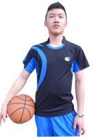 Aaron團體服設計工作室 羽毛球隊  國際3M 拼接 深藍滾邊排汗領圓T 